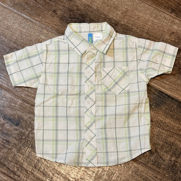 Gymboree Other - Gymboree‎ Y2K Toddler Plaid Short Sleeve Button Down Shirt, Green White, 12-18M